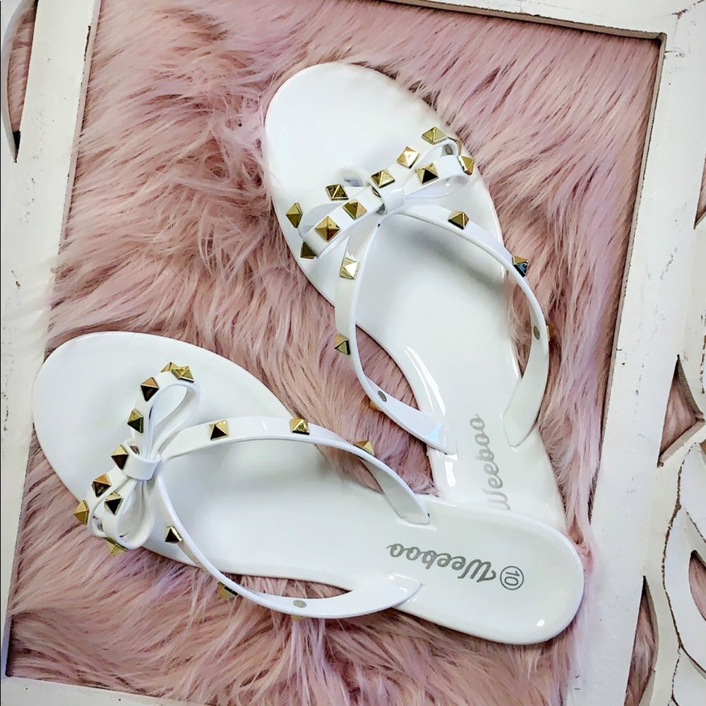 SIZE 10, & 11 !! "Lacy" Studded Sandals -White - Picture 4 of 5